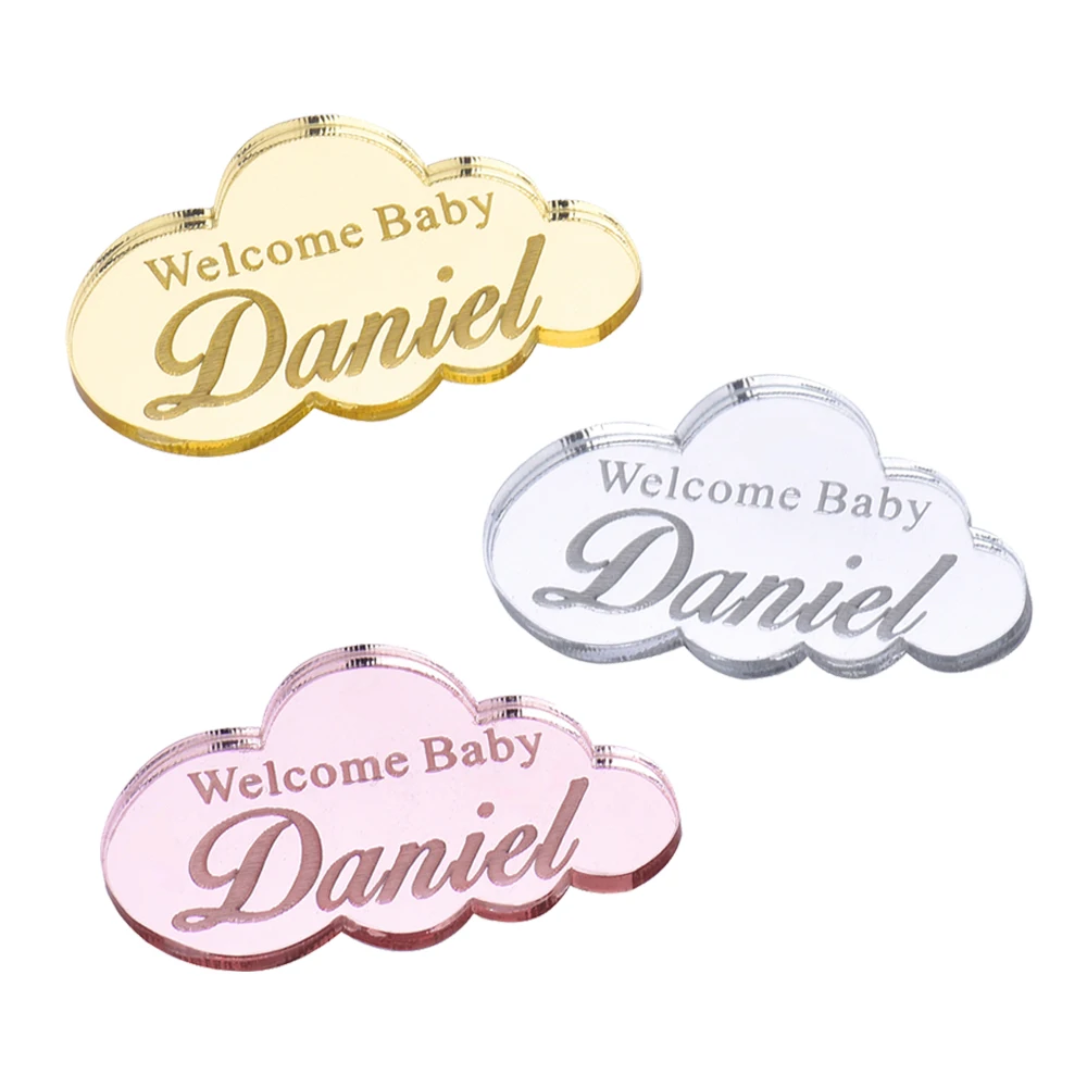 Personalized Tags Acrylic Mirror Cloud Custom Name Invitation Chocolate Tag Baby Shower Gift Wedding Decora Fevor