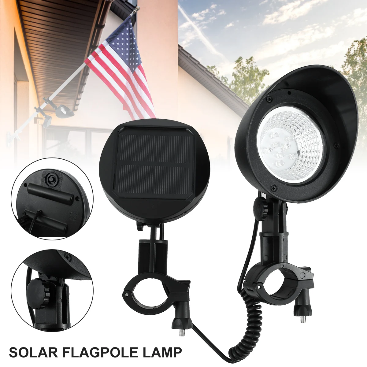 

Solar Flagpole Light Wall Mount Flag Pole Light 2V 2000mAh 60LM Solar Powered Flag Pole Light Auto Switch Light Sensing Control