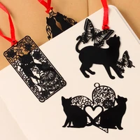 5 pcslot south korea creative students stationery black cat series metal bookmark sealed envelope sign hollow out mini bookmark