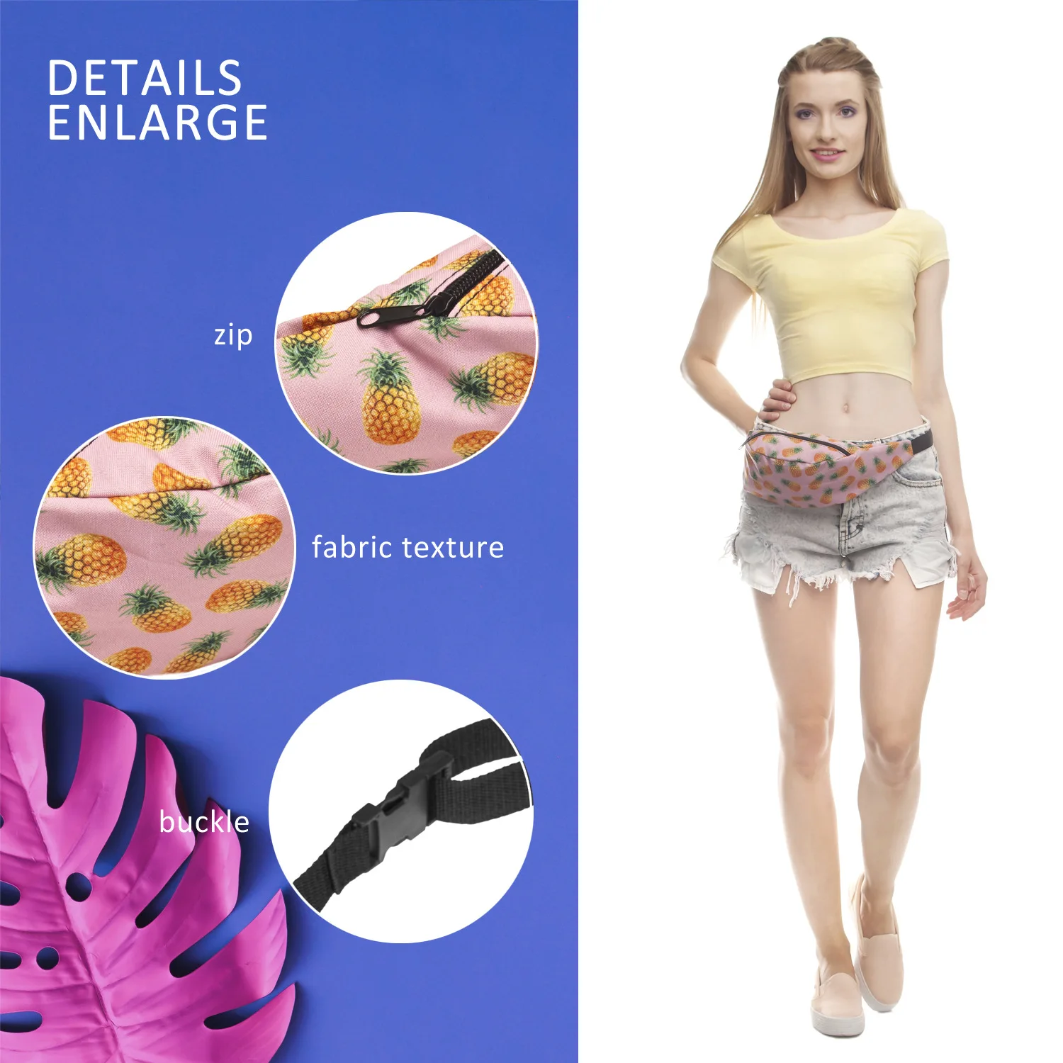 Поясные Сумки с 3D принтом розового ананаса регулируемый пояс для женщин улицы