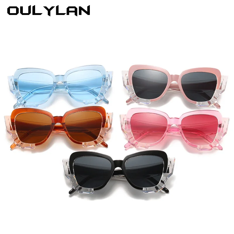 

Oulylan Vintage Cat Eye Sunglasses Women Men Luxury Brand Design Irregular Sun Glasses Personality Crystal Mirror Goggles UV400