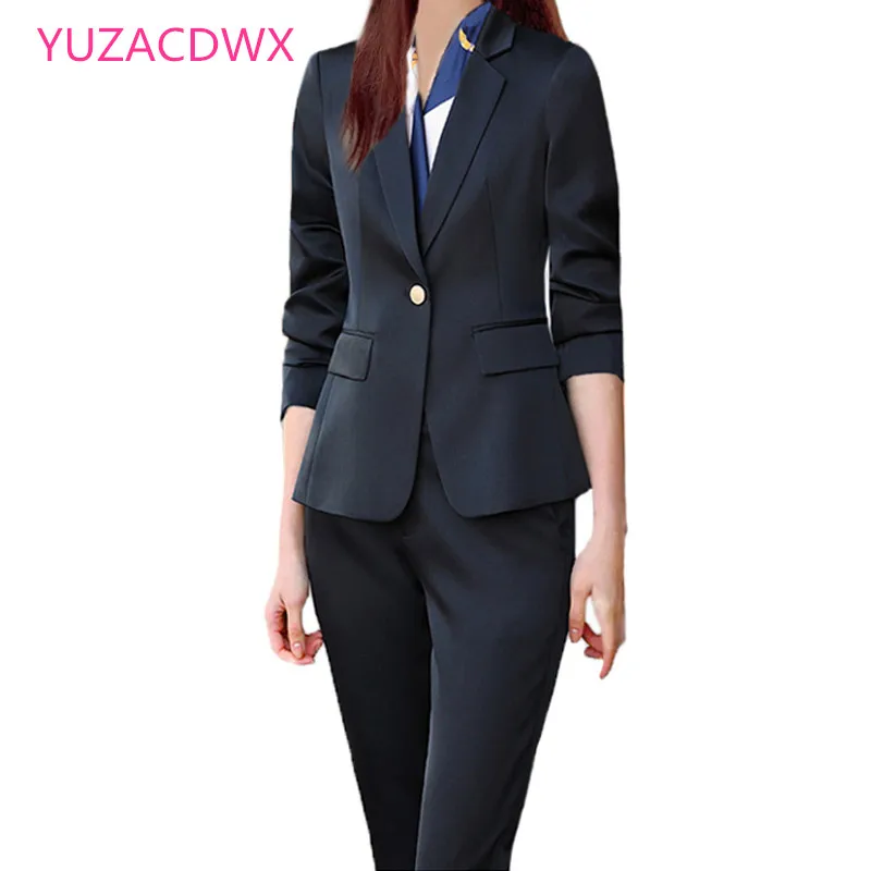 Autumn Formal Women Business Suits with Pants and Jackets Coat OL Styles Professional Office Ladies Blazers Trousers Set Black