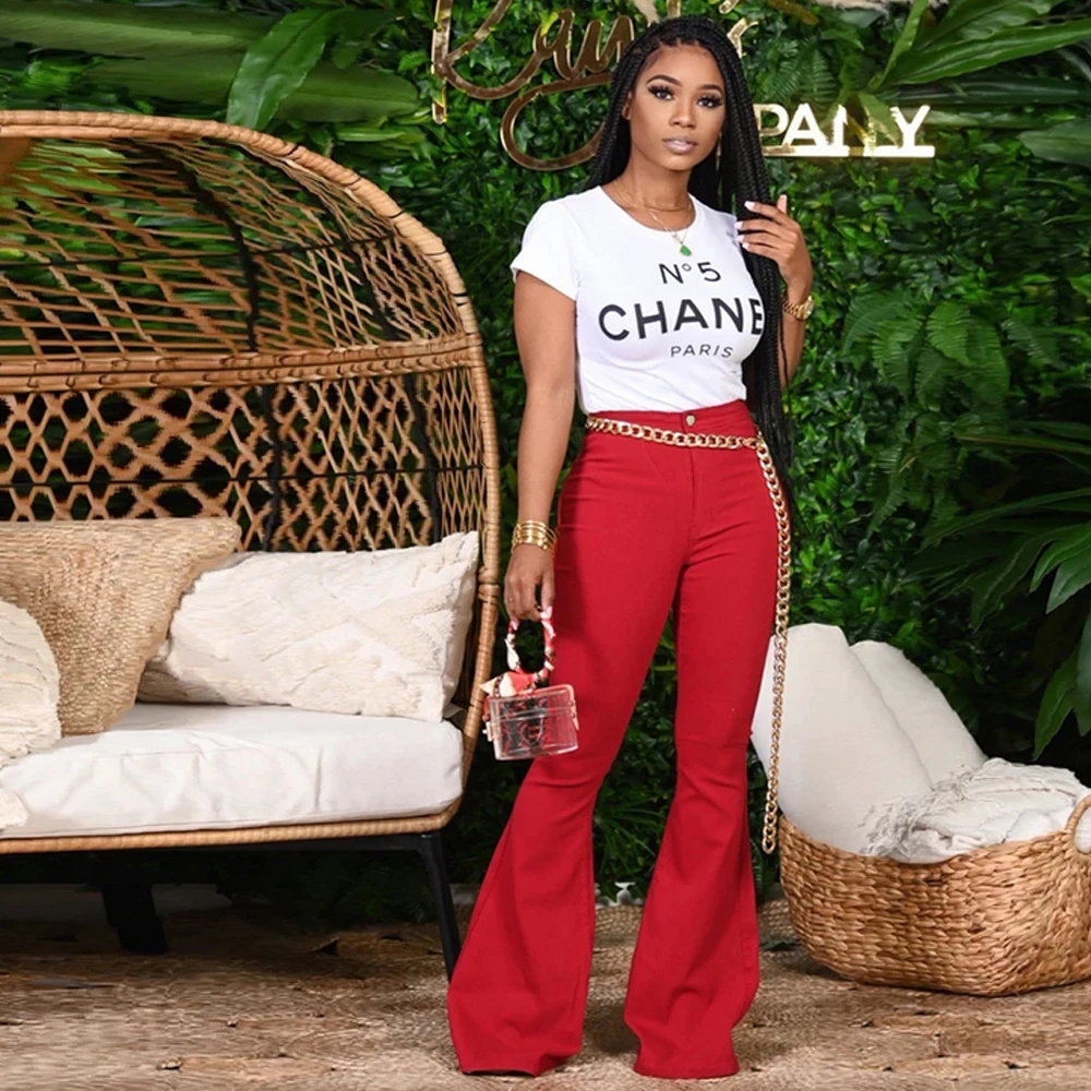 

Women Long Pants Hot Selling Women Solid Color Flared Jeans Plus Size Trend Lady Casual High Waist Pants Wholesale Dropshipping