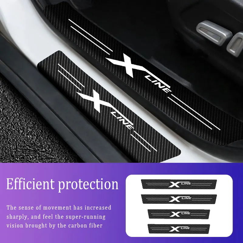 

4X Decal Car Sticker Door Carbon Leather Fiber Sill Plate For KIA Picanto X-Line 2008-2018 2020 2021 Type Auto Accessories