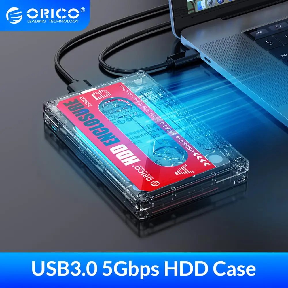 Чехол ORICO для жесткого диска HD USB3.0 корпус внешний прозрачный SSD кассета с лентой