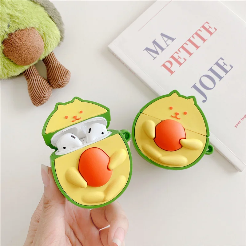 

3D Cute Cartoon Cat Avocado Silicone Case For Apple AirPods Pro Earphone Cases Soft Wireless Charging Cover For AirPods 1 2 Capa