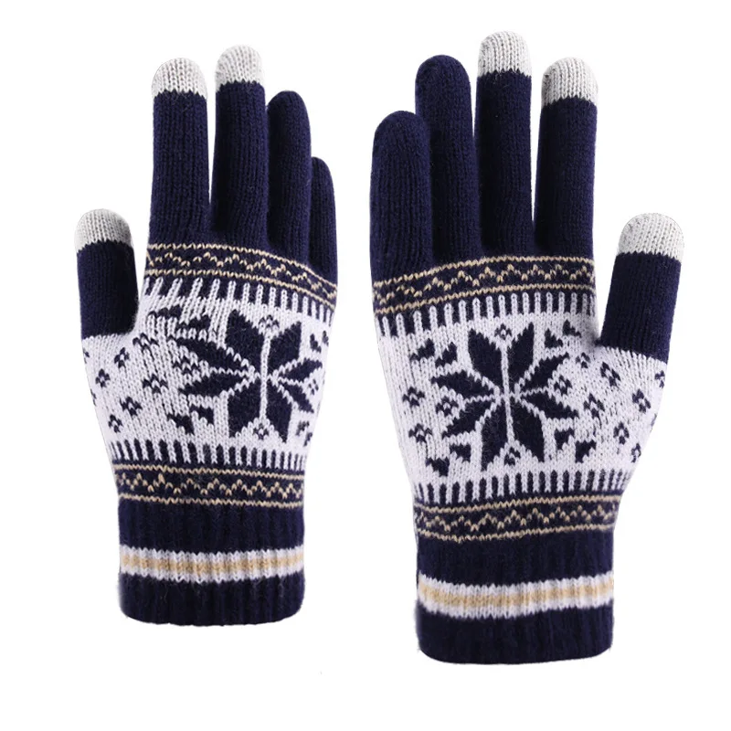 

Autumn and Winter Christmas Touch Screen Gloves for Men and Women Fashion Snowflake Finger Plus Velvet Thick Knitted Warm Gloves