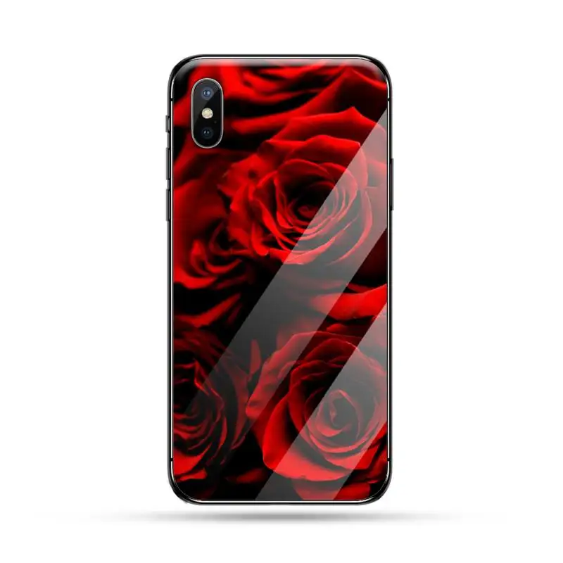 

Red rose luxury high quality shell luxury Phone Case funda Tempered glass For iphone 5C 6 6S 7 8 plus X XS XR 11 PRO MAX