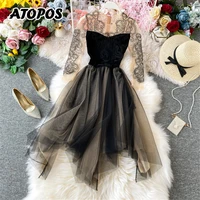 atopos lace embroidery sexy party dress fashion women mesh autumn dresses skinny a line vestidos female robe woman clothing 2022