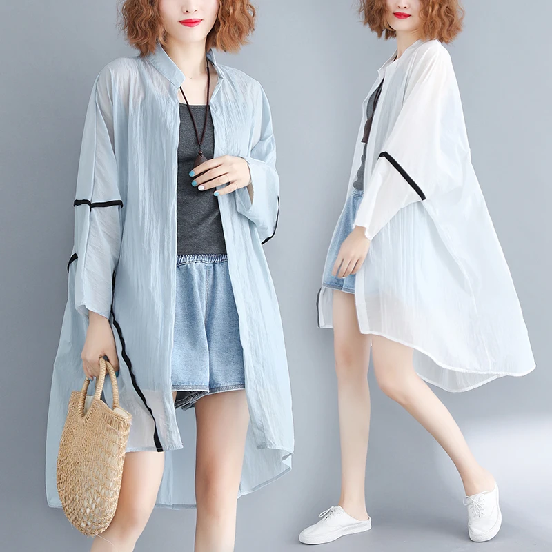 

Summer Loose Shirt Women Ultrathin Ventilation Cardigan Sunscreen Clothes Womens Tops And Blouses Plus Size Chiffon White Blouse