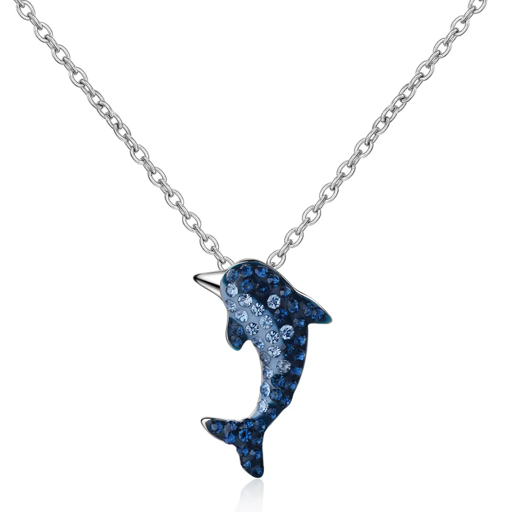 

Женское Ожерелье с кулоном Sweet Dolphin, кулон из стерлингового серебра 925 пробы с кристаллом в виде животного, ювелирные изделия для подарка на д...