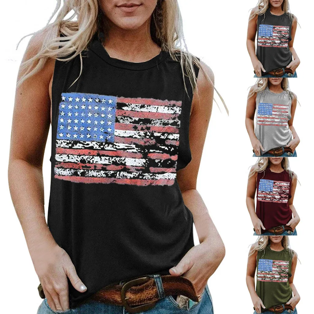 Модные женские топы с круглым вырезом без рукавов принтом флага независимости