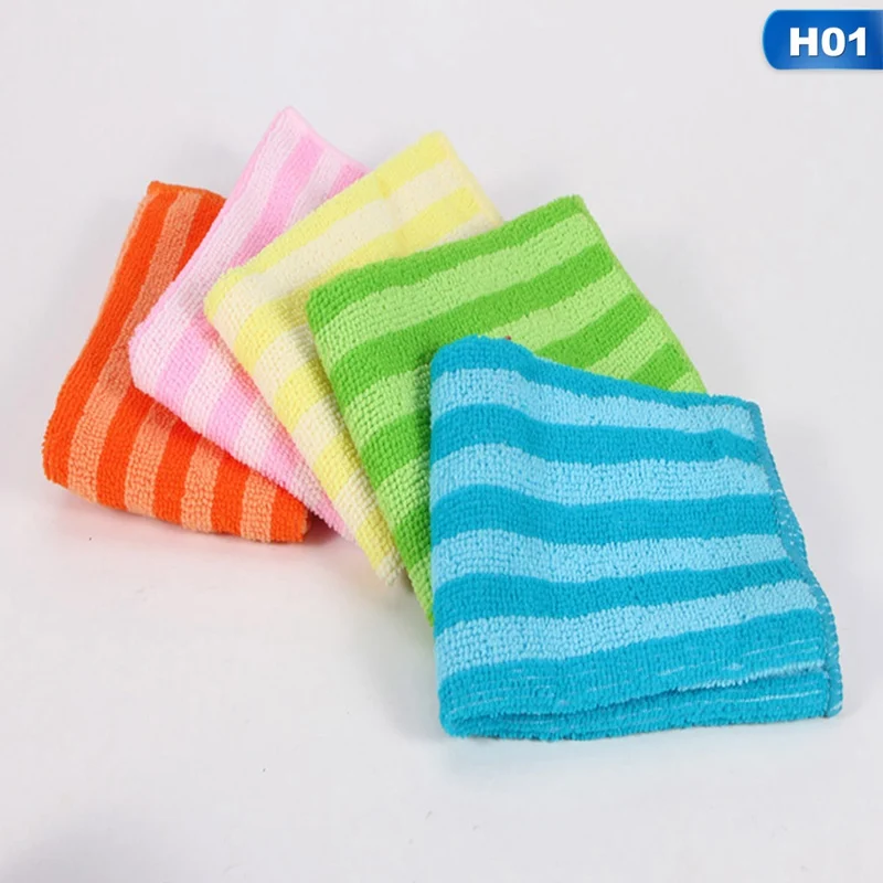 

5PCS Microfiber Wipes Rag Car Wash Dishwashing Cloth New Kitchen Cleaning Double-sided Stripe Absorbent Dish Towels