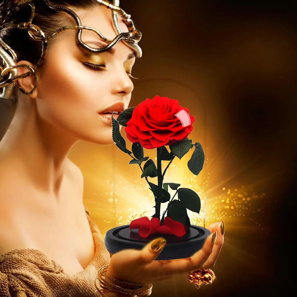 Украшение для дома красота и чудовище настоящая Роза цветок с куполом стеклянный