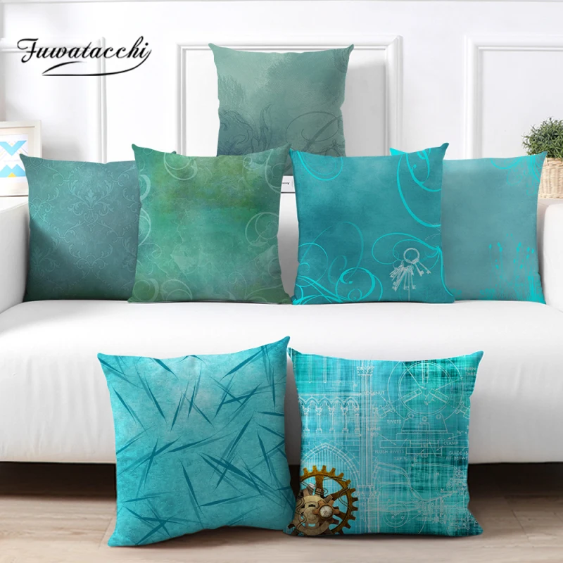 

Сине-зеленый чехол для подушки Fuwatacchi с геометрическим рисунком, декоративные наволочки для дома, дивана, дивана, Осенние декоративные навол...