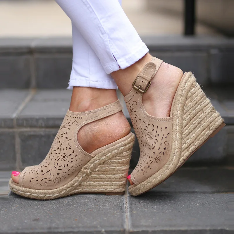 

summer new fashion high heel slope buckle sandals for women 40-43 sandals