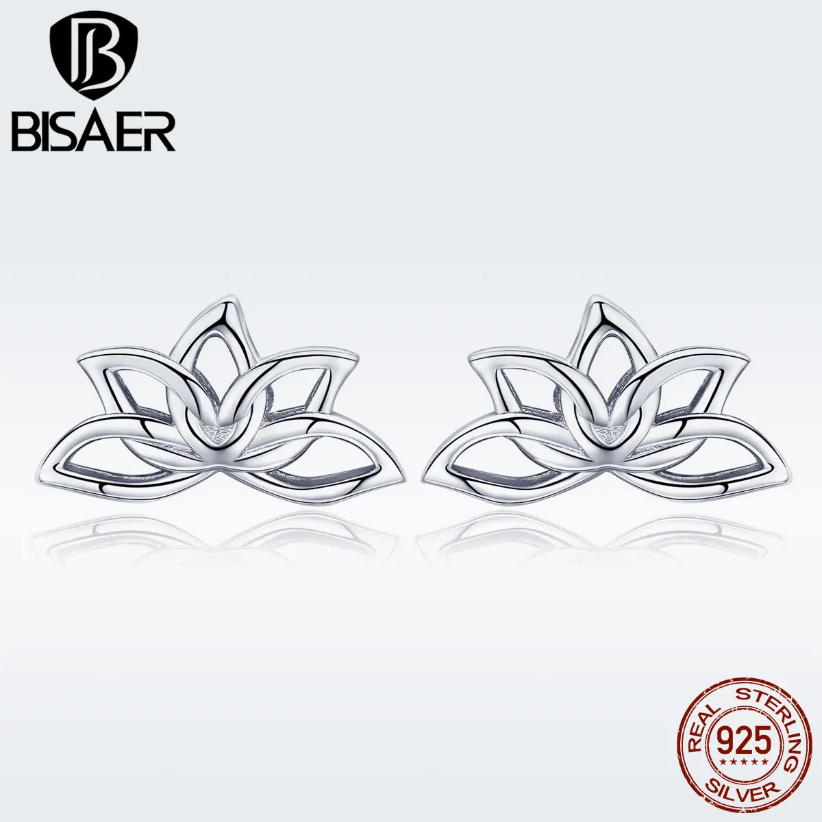 BISAER, Настоящее серебро 925, ювелирное изделие в форме цветка лотоса, серьги-гвоздики, достойное серебро, ювелирное изделие, подарки для женщин GAE024