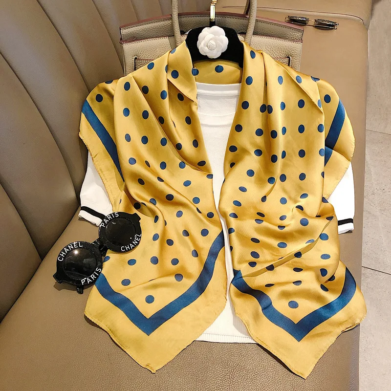 

90*90cm Luxury woman Silk Scarf Women Print hair neck Square Scarves Office Ladies Shawl Bandanna Muslim Hijab Handkerchief