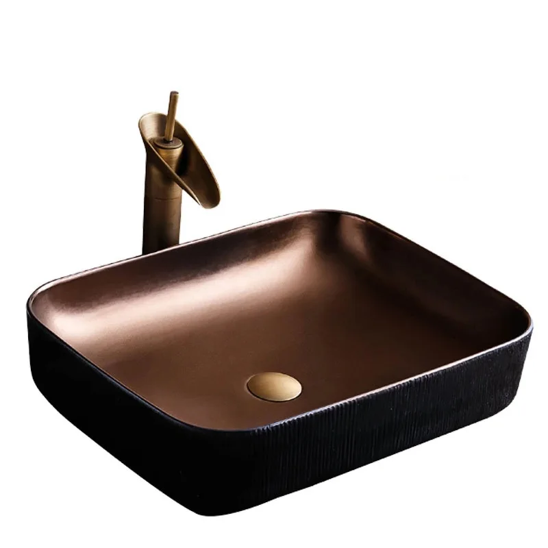 

Nordic Light Luxury Wash Hand Basins Ceramic Bathroom Sinks Home Hotel High-end Golden Single Basin