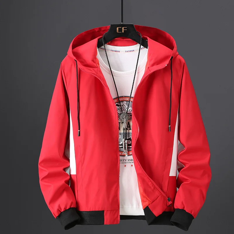 

Mens Jacket Coat Casual Windbreaker Autumn 2020 Fashion Hooded Jackets Outerwear Slim Fit Coat Male Plus Size 5XL Black HX510