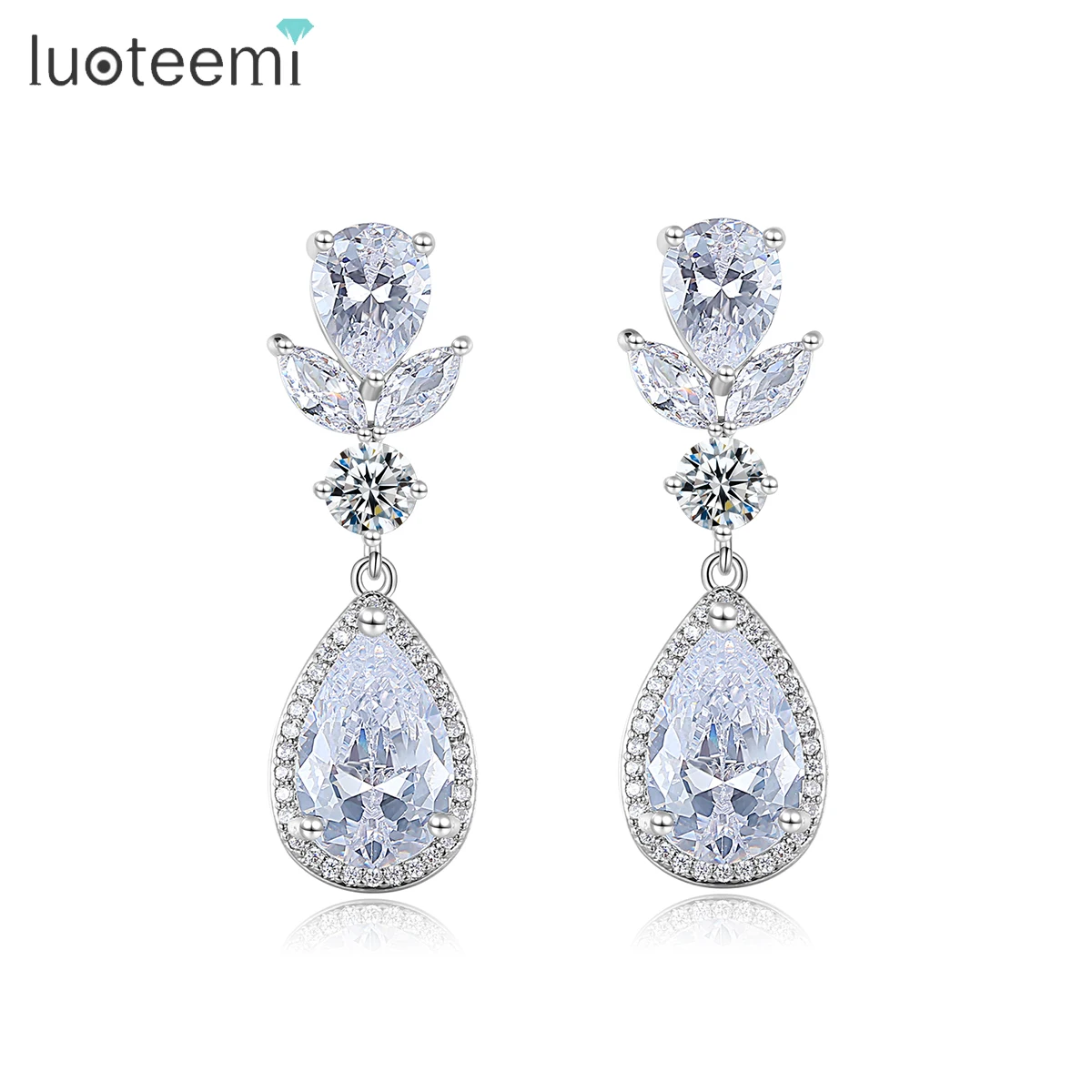 

LOUTEEMI Clear White AAA High Quality Cubic Zircon Drop Earrings for Women Wedding Engagment Earring Lily Cute Flower Jewelry