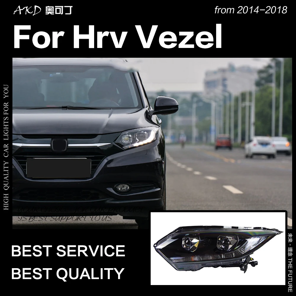 AKD автостайлинг фара для HRV Vezel светодиодная 2014-2018 сигнал поворота светодиодный DRL