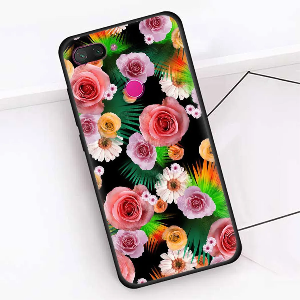 Мягкий силиконовый чехол для Redmi Note 5 6 7 8 Pro 5A 8T Prime 4X K30 Poco X2 черный телефона с розами