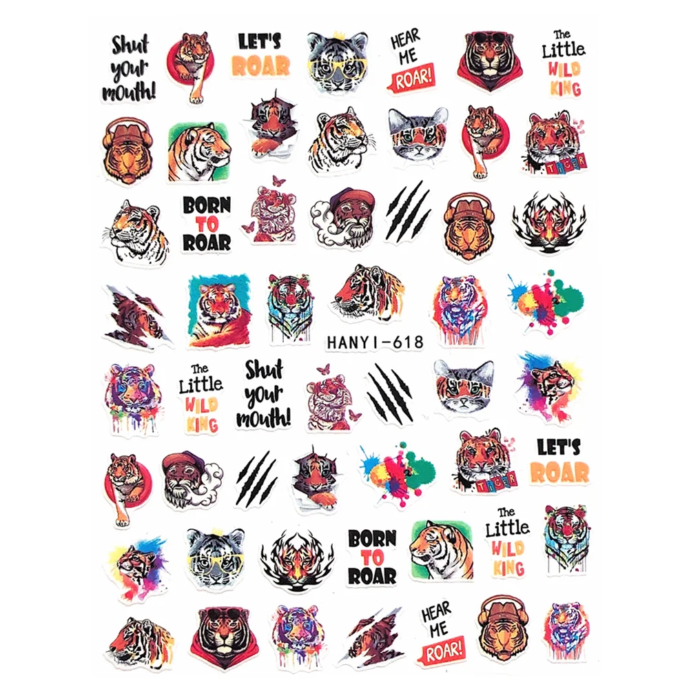 

HANYI-618 Tiger head with glasses DIY 3D Back glue Nail Art Stickers Decals Sliders Nail ornament decoration