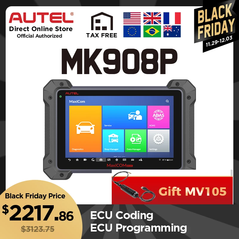 AUTEL MaxiCOM MK908P OBD2 автоматический диагностический инструмент для программирования ECU OBDII сканер J2534 ECU программист PK MaxiSys Pro Elite MS908P