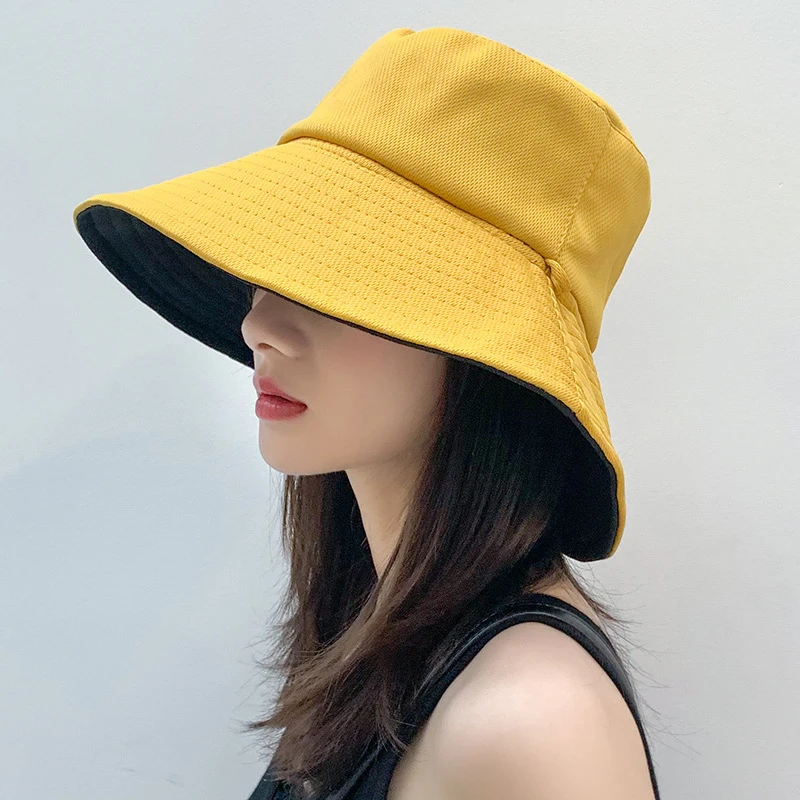 

2021 New Spring Summer Sun Hat Women Korean Version Double Sided Bucket Hat Fashion Fold Fisherman Hat