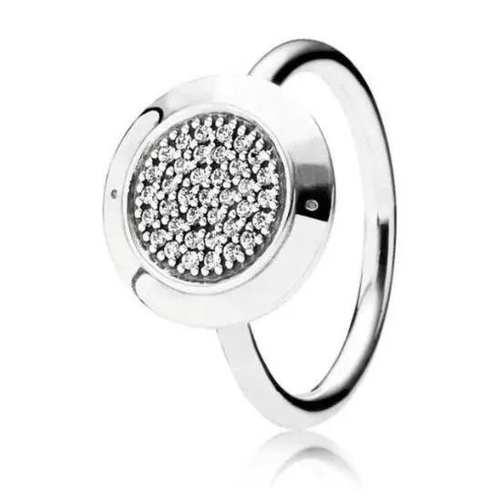 

Authentic 925 Sterling Silver Pave Signature With Crystal Pan Rings For Women Wedding Party Gift Fine Europe Jewelry