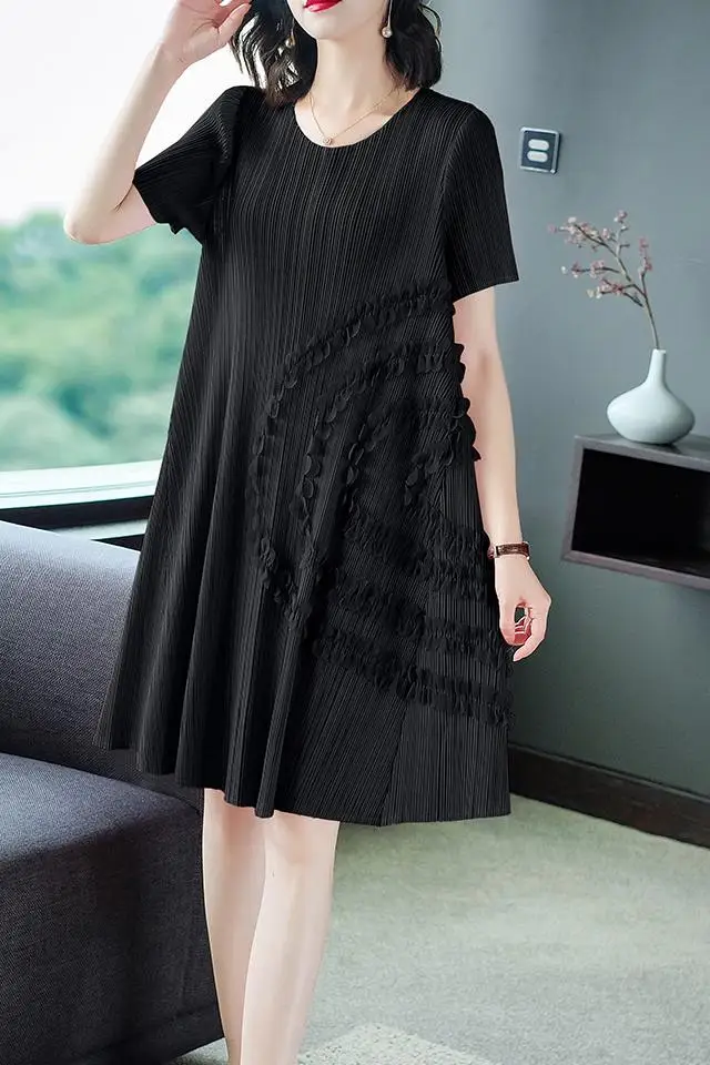 

COIGARSAM 3XL Plus Size Fashion Short Sleeve Women dress New Summer Loose Dresses Yellow Black Pink Lake Blue Rose 7016