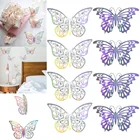 12 шт. 3D Наклейка на стену в виде бабочки, текстура, золотосеребророзовое золото, полые, металлическая, Свадебная вечеринка, домашний декор, поставка