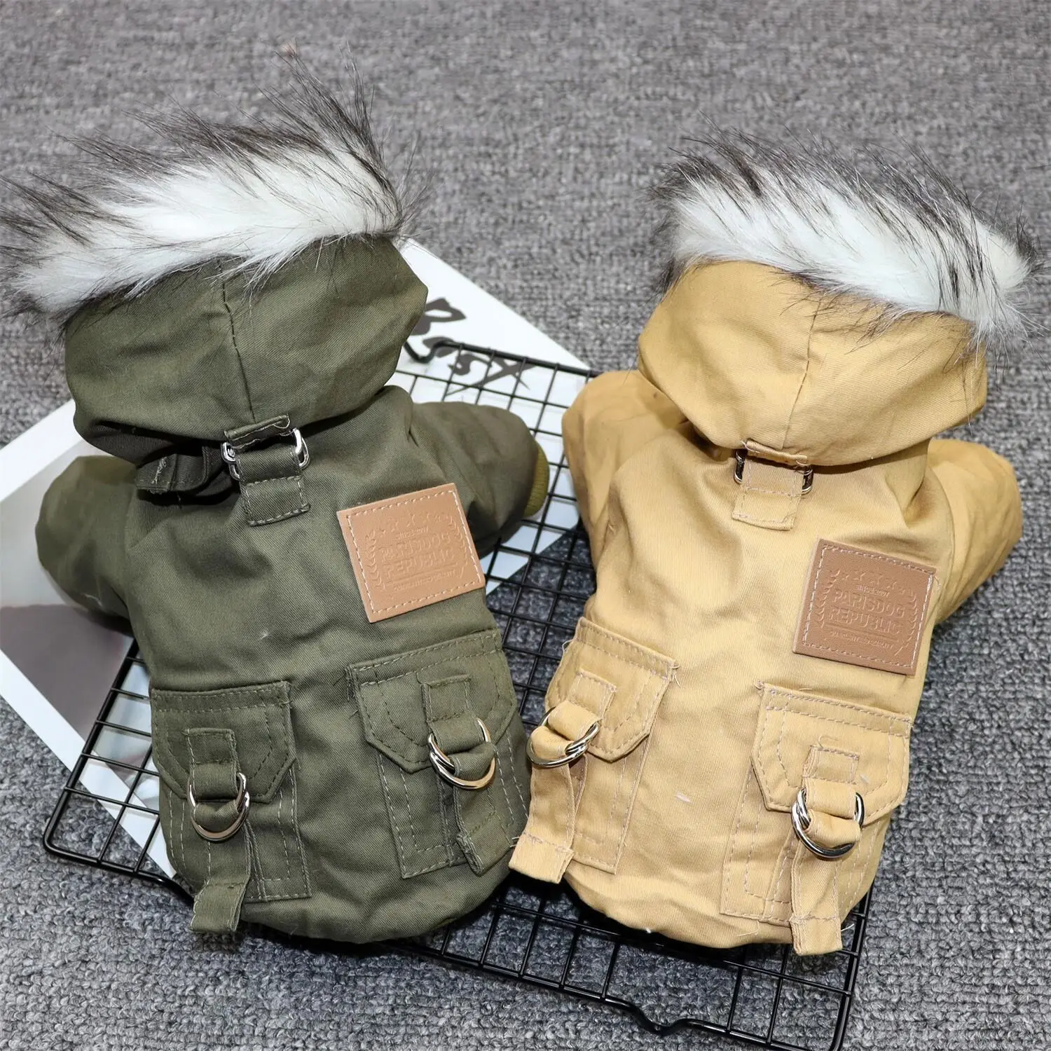 

Winter Hooded Clothe Dog Thicken Warm Puppy Pet Cat Coat Dog Jacket Fur Collar Chihuahua Pug French Bulldog Jacket Vest Clothing