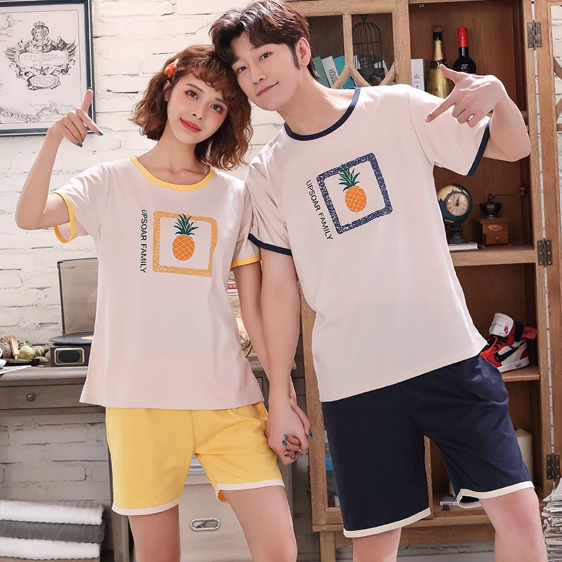 Пуловер с коротким рукавом штаны пижама 6535 хлопок летние парные жакеты для