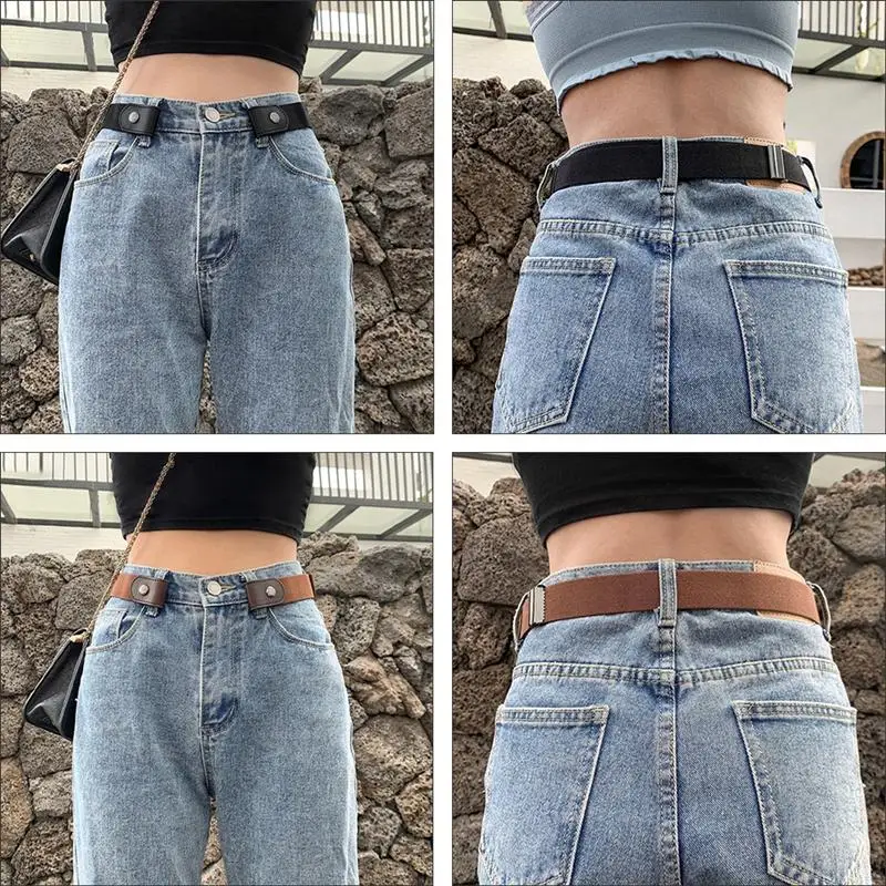 

2Pcs Elastic Women Waist Belts Fashion Lady Waist Belts Punch-free Jeans Belts