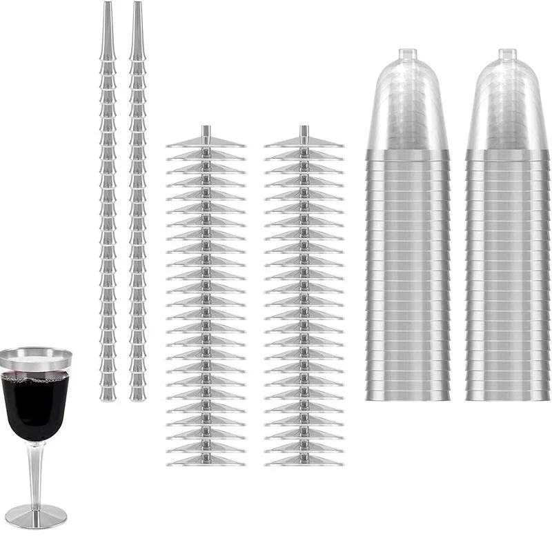 Одноразовые пластиковые винные очки в серебристой оправе 6/12/18 шт. 240 мл Премиум Прозрачные Жесткие модные