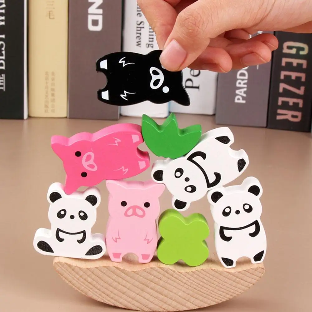 1Set Kids Stacking Blocks Toy Wooden Panda Pig Animal Moon Balance Game Development Educational | Игрушки и хобби