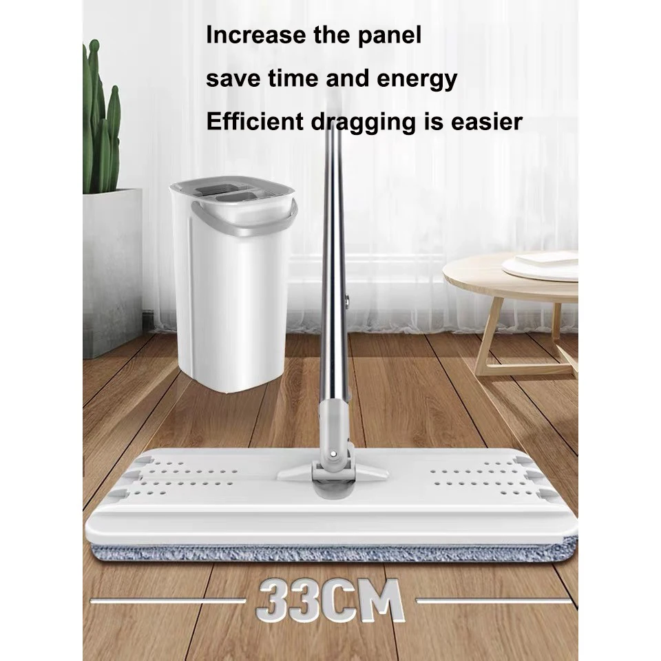 Плоская Швабра Cleanhome с ведром тряпка из микрофибры отжимом без рук для сухой и
