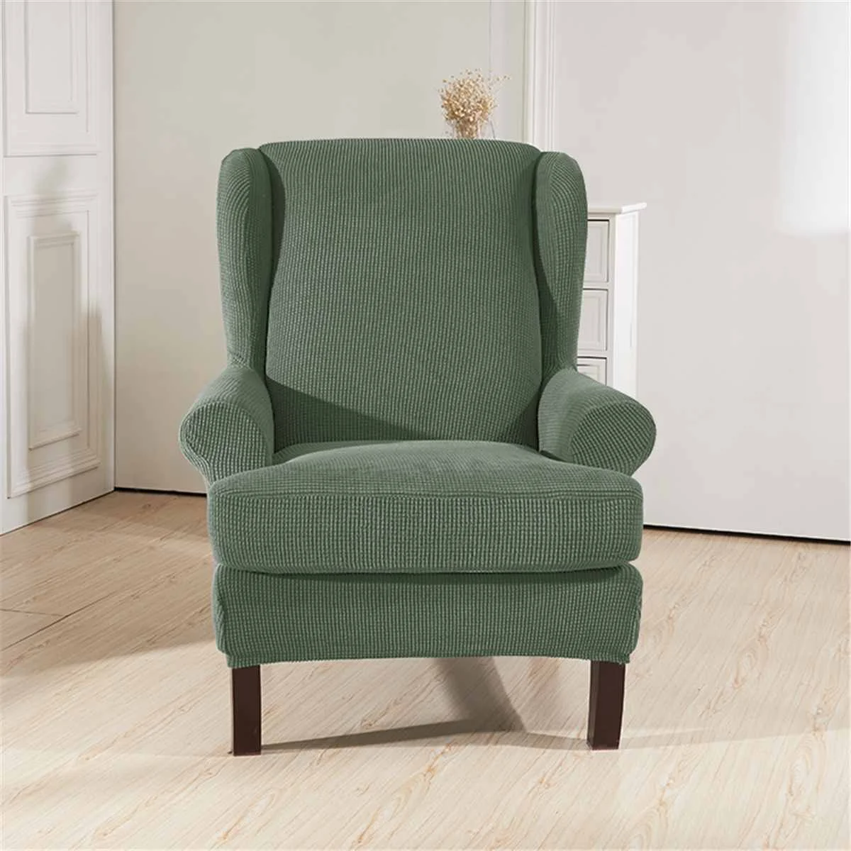 Зеленый Наклонные ручки King Back эластичные чехлы на кресла кресло Wingback кресло крыло задняя крышка стула стрейч протектор SlipCover протектор - Цвет: Зеленый