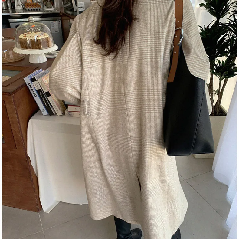 

2021 Winter Woolen Coat Women Lantern Sleeve Turn Down Collar Single Breasted Jackets Plaszcze Damskie Plus Size Manteau Femme