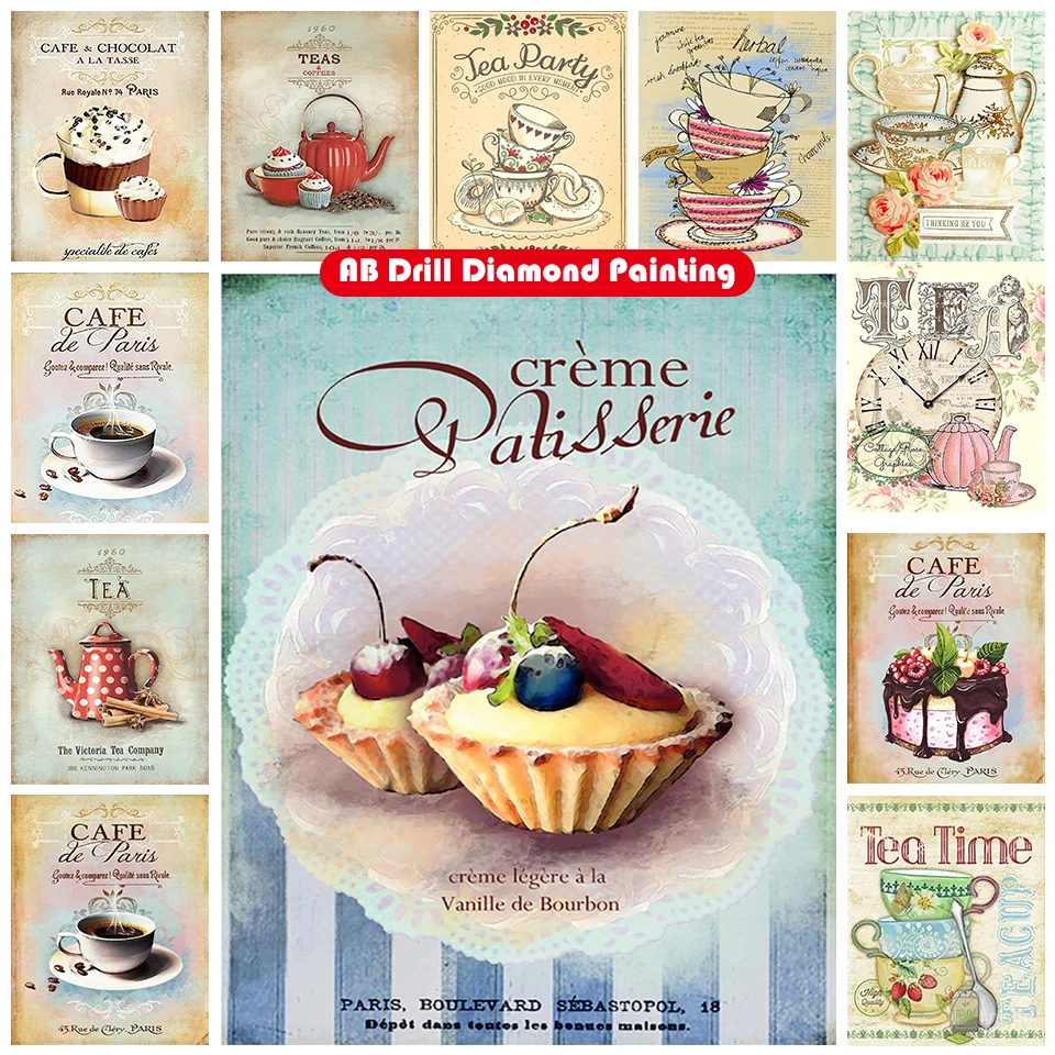

Zipper bag 5D DIY AB diamond painting kit teacup cake landscape flower full circle diamond embroidery mosaic home decoration