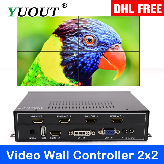 HDMI 2x2 видео настенный контроллер USB/HDMI/VGA/DVI тв процессор 4 ТВ показывает экран Сращивание для светодиодный/ЖК-дисплей DHL