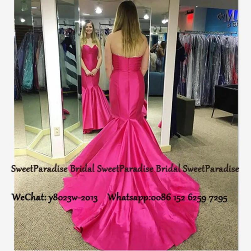 

Fuchsia Satin Mermaid Prom Dresses Long Sweep Train 2020 Sweetheart Vestido De Festa Formal Evening Dress Celebrity For Women