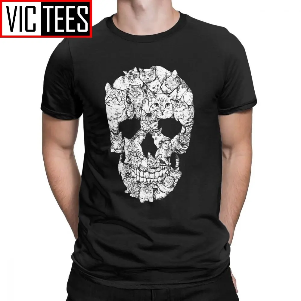 Men's Cat Skull Design Horror Skull T Shirt Halloween Men Men Terror T-Shirt Cotton High Quality Tees Printing