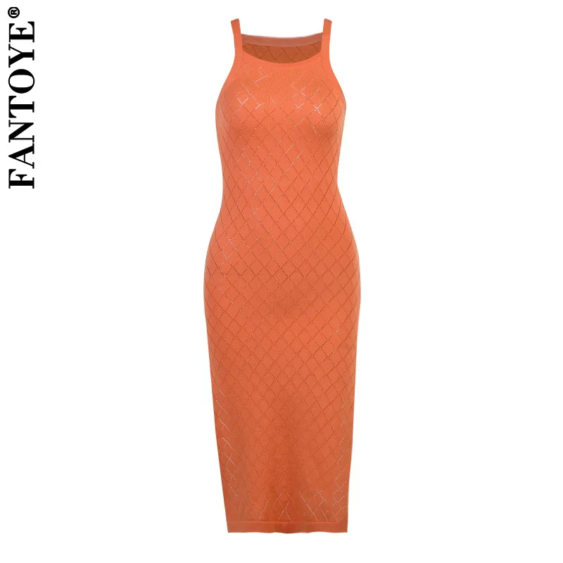 

FANTOYE Women Sleeveless Bandage Slim Long Bodycon Dress Ladies High Waist Sexy Sling Maxi Dresses Elegant Solid Beach Clubwear