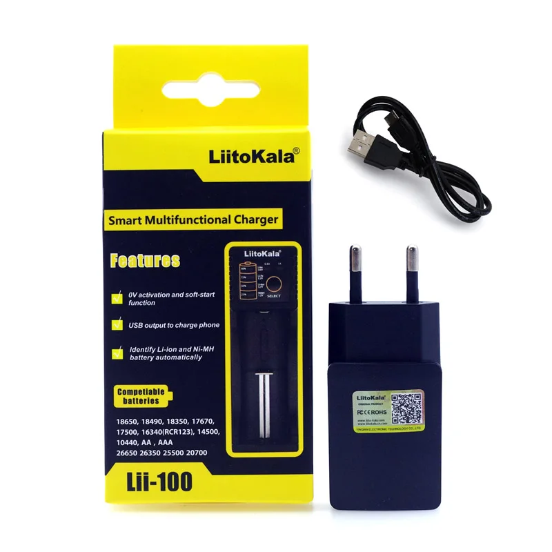 

Liitokala Lii-100 18650 charger 1.2V 3.7V 3.2V 3.85V AA/AAA 26650 10440 16340 NiMH lithium battery smart charger + 5V 2A plug