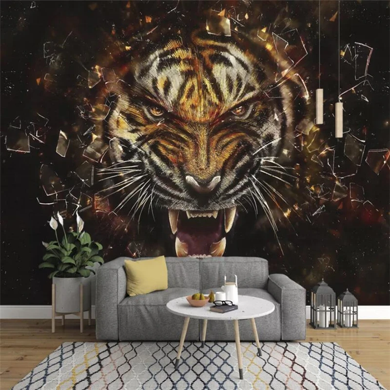

wellyu Customized large murals Super three-dimensional hand-painted oil painting Tigers mural TV background wallpaper