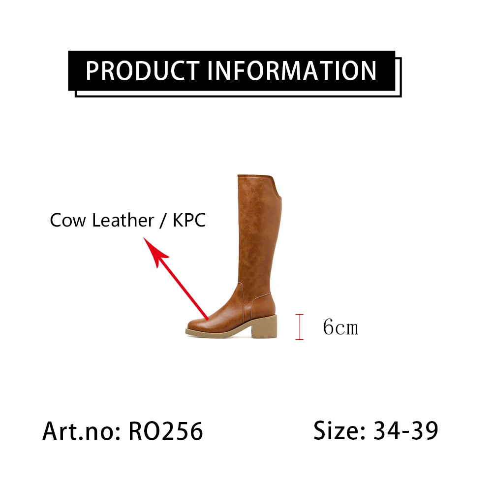 

RJN Comfortable Knee-high Boots Round Toe Square Mid-heel High Quality Cow Leather Shoes Women Stylish Casual Boots BLACK RO256
