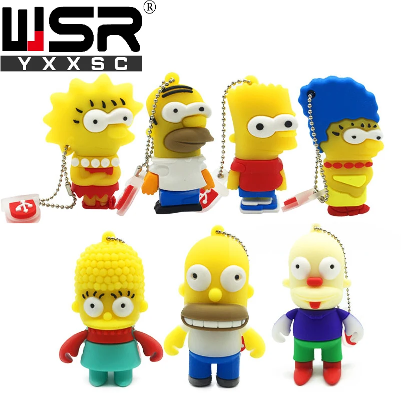 Милый флеш-накопитель с героями мультфильма Симпсоны usb2.0 32gb 64gb 128gb желтый usb флеш-накопитель 4gb 8gb 16gb брелок высокоскоростная Персонализация